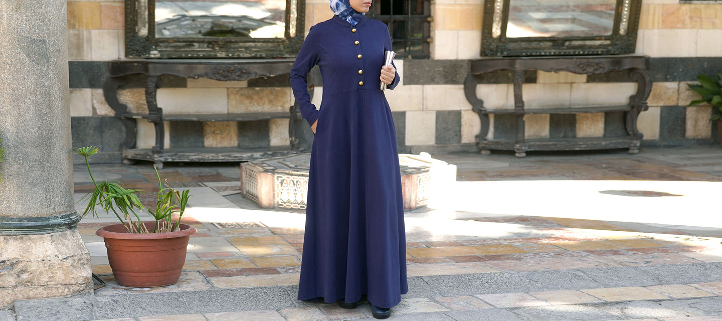 Brushed Cotton Gold Butttoned Abaya