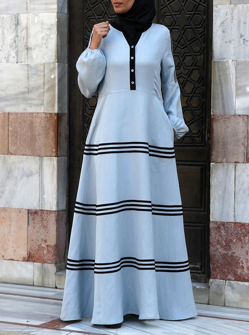 Linen Maxi Dress with Contrast Trim