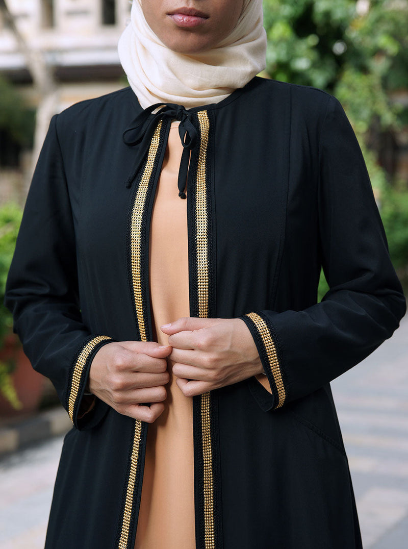 Gold Trim Open Abaya