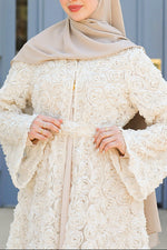 Warda Motif Open Abaya - Vintage Cream