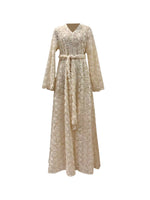 Warda Motif Open Abaya - Vintage Cream