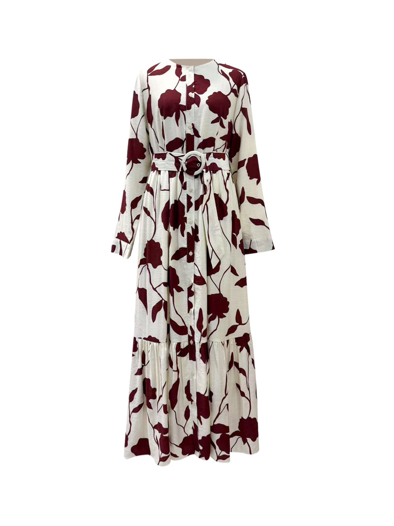 Reem Button Floral Maxi - Carnation