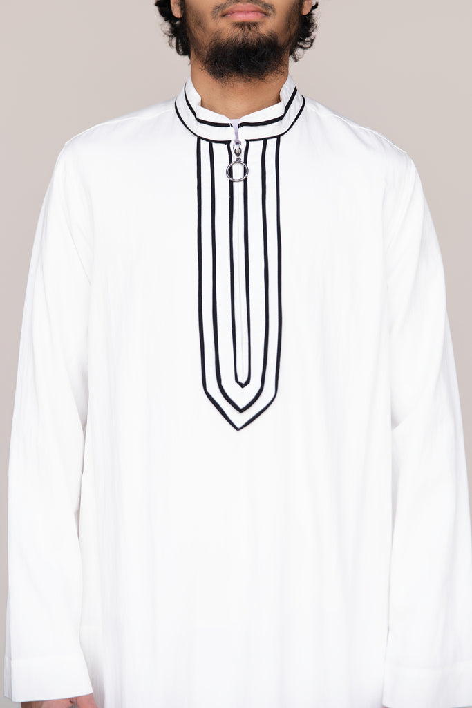 Ayyub Rayon Thobe with Black Contrast Trim