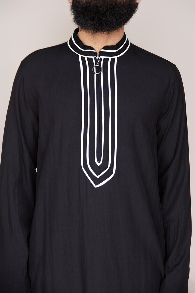 Ayyub Rayon Thobe with Black Contrast Trim