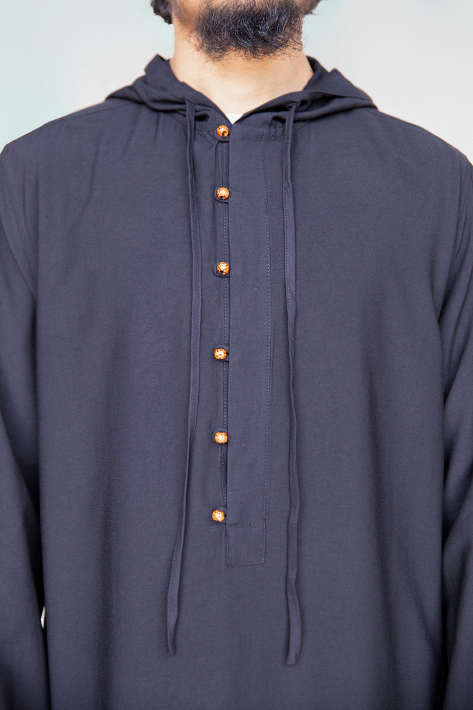Wooden Button Thobe with Hoodie