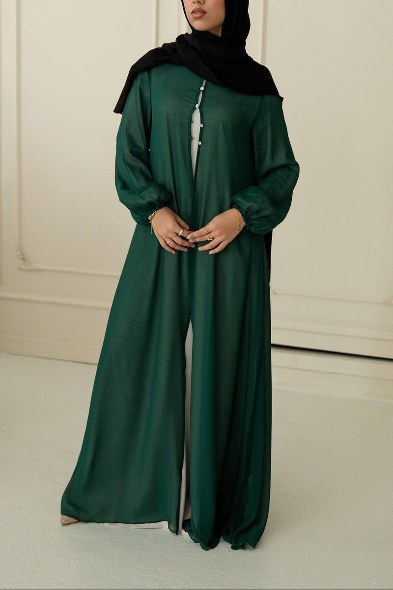 Hawa Chiffon Cardigan - Evergreen