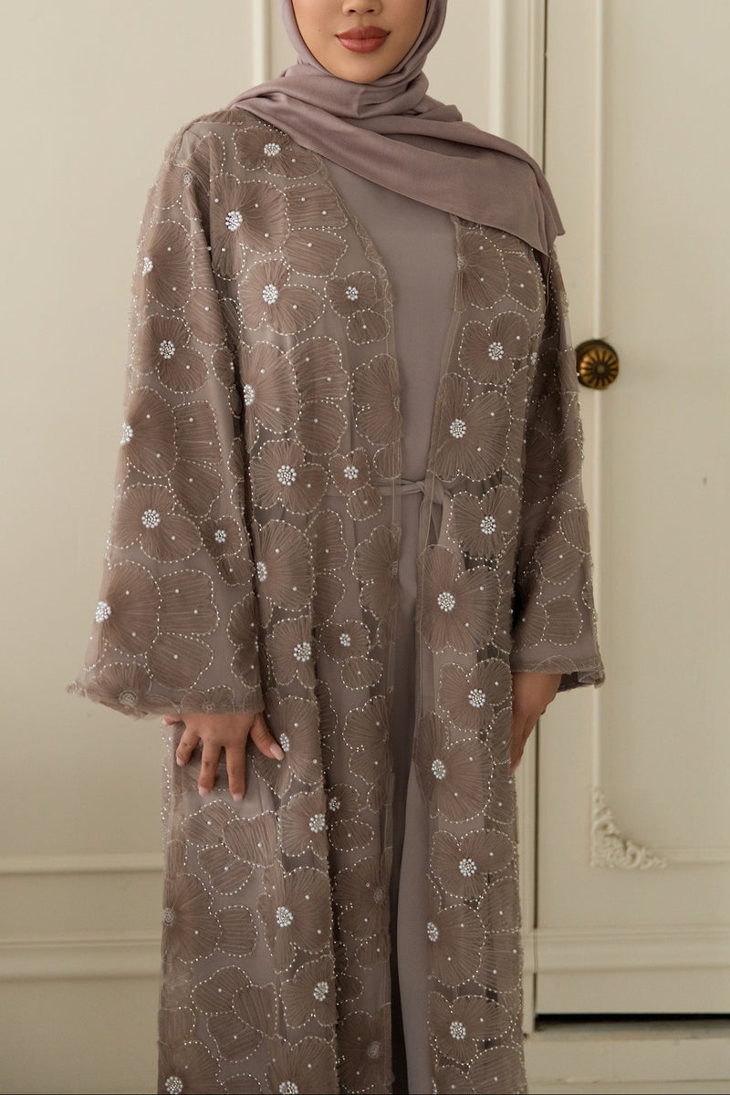 Azra Embroidered Abaya Set - Rose Taupe