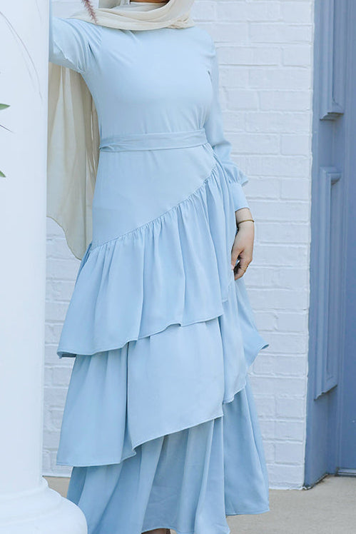 Valencia Tiered Pleated Dress - Powder Blue