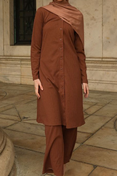 Tamara Knit Two Piece Matching Set - Chestnut