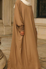 Madinah Smocked Sleeve Batwing Abaya - Biscotti