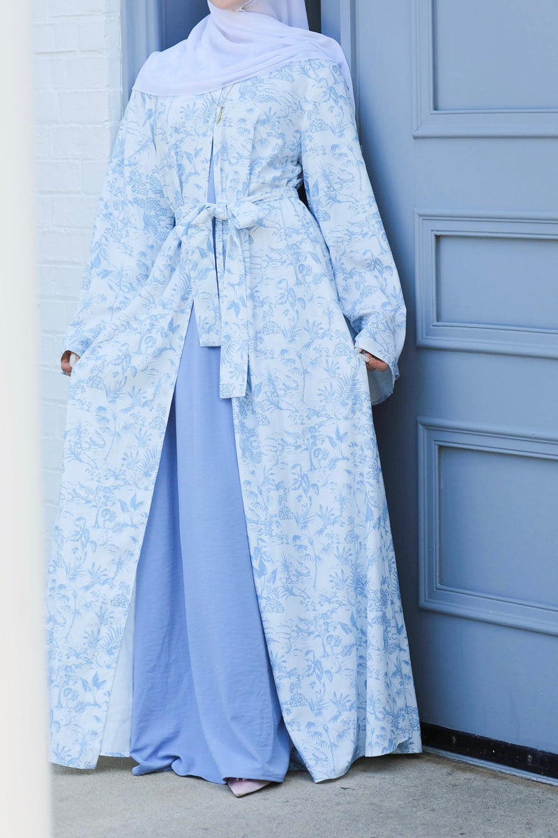 Nawar Toile Kimono Abaya – Bleu