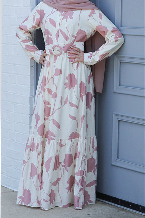 Reem Button Floral Maxi - Rosewood Petal