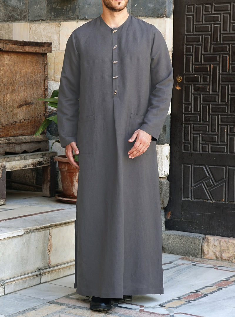 Linen Thobe with Decorative Buttons