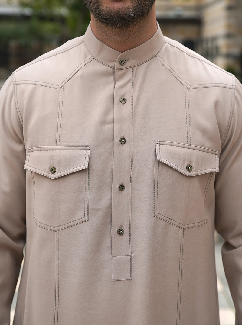 Contrast Stitched Shirt Thobe