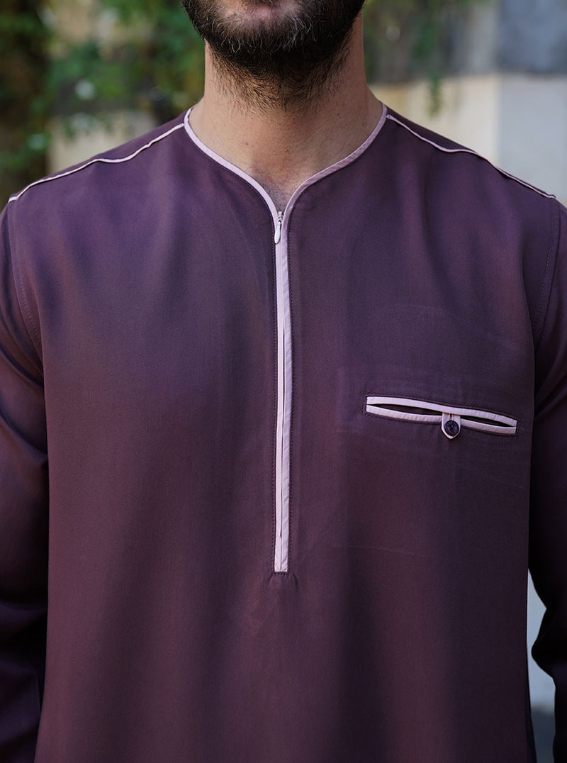 basra rayon blend thobe with contrast trim