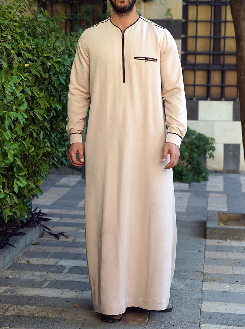 Basra Contrast Trim Thobe in Soft Rayon Blend