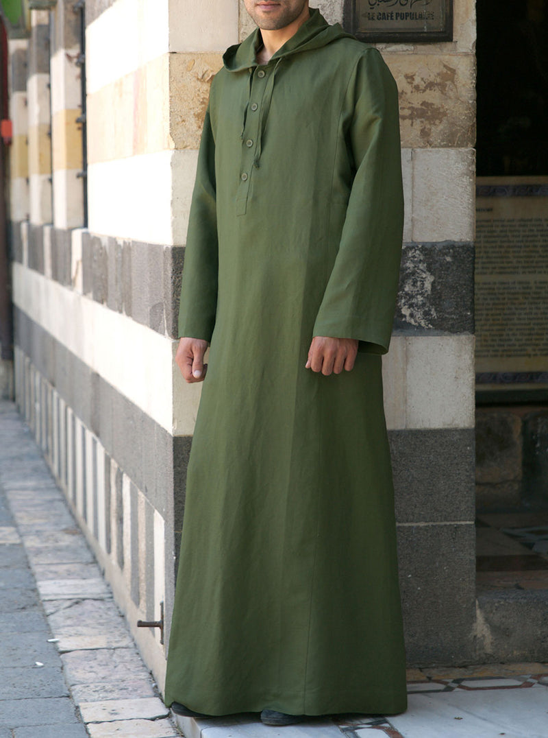 Linen Hooded Islamic Thobe for Men