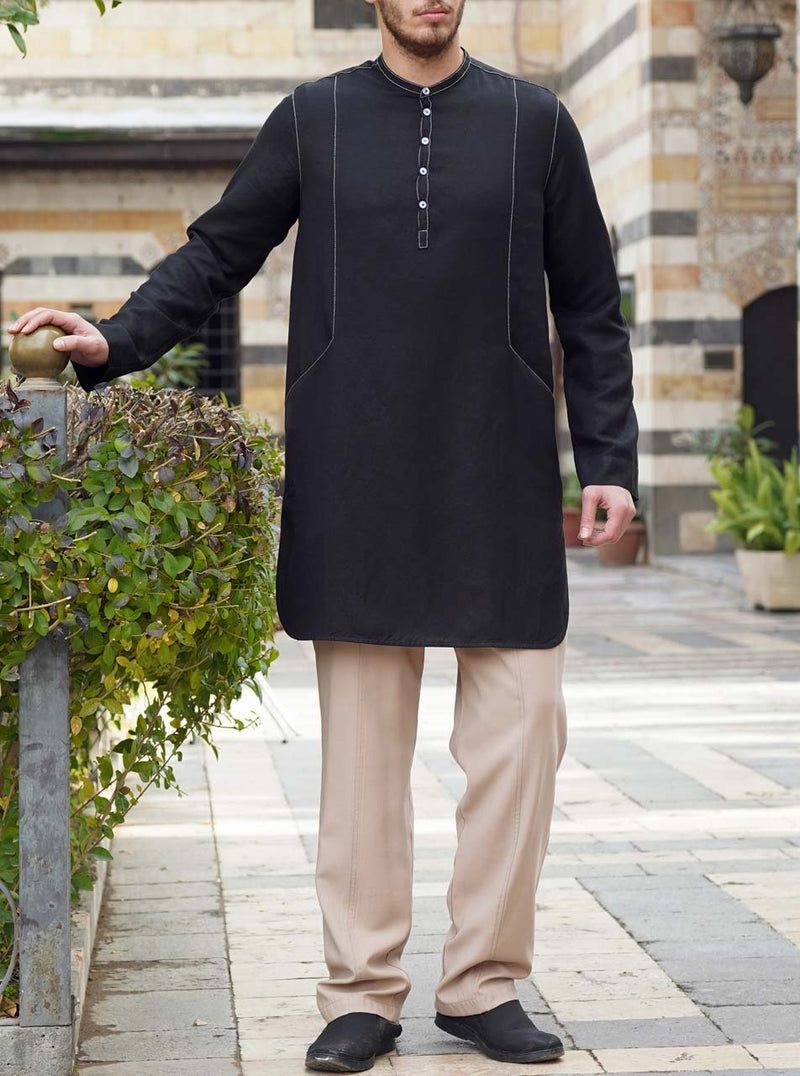 White Topstitched Linen Top