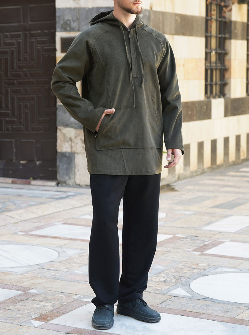 Pouch Pocket Corduroy Hoodie