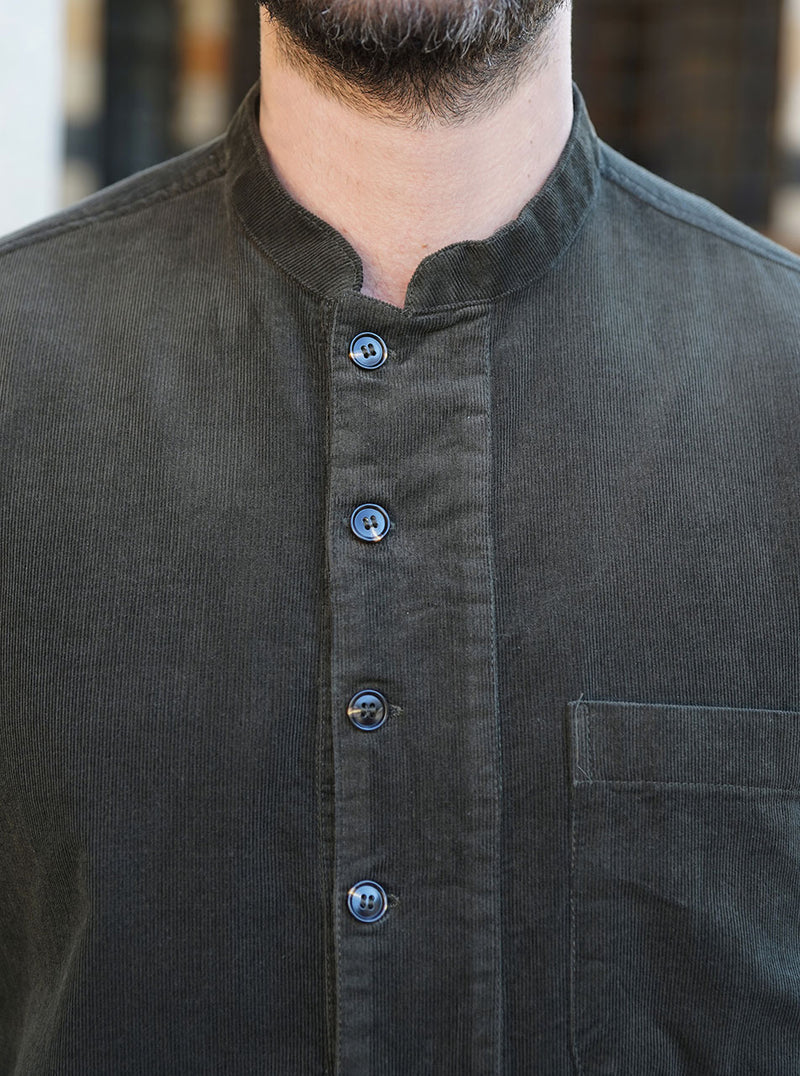 Overlapping Button Placket Corduroy Shirt