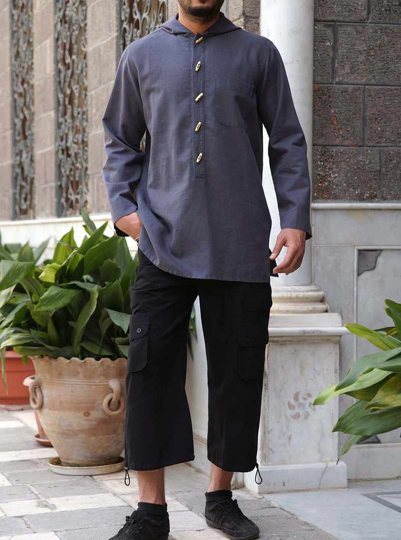 Linen Wooden Button Hoodie