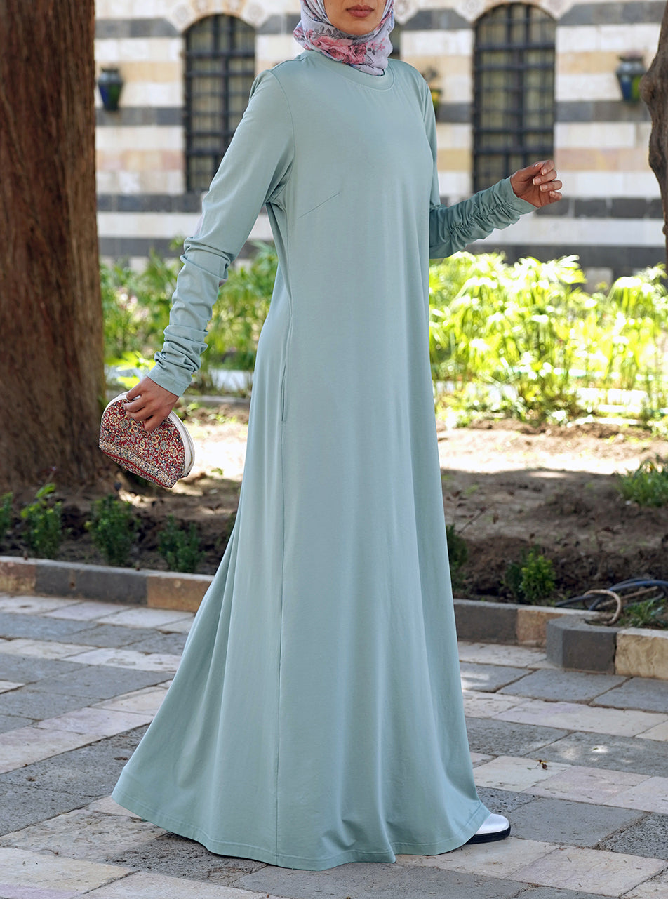 Gathered Sleeves Jersey Maxi Dress Maxi Dresses Women Shukr Clothing