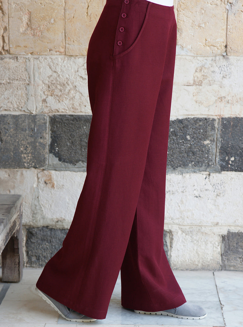 Side Buttoned Linen Trousers
