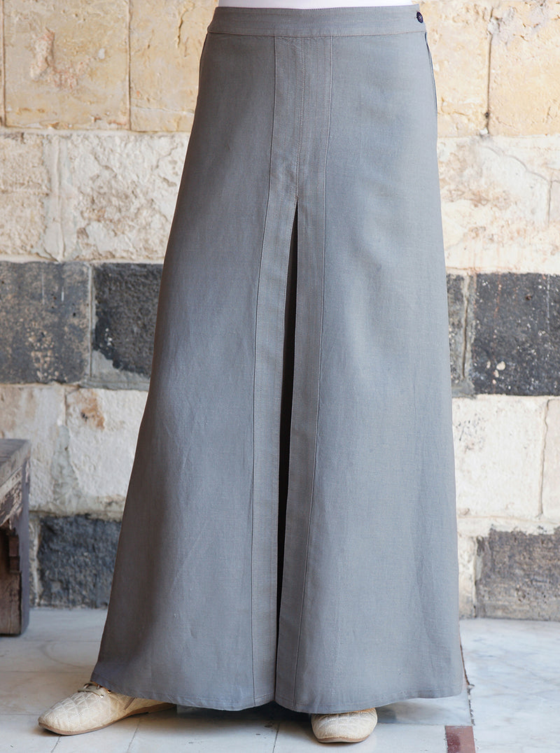 Linen Topstitched Pleat Maxi Skirt