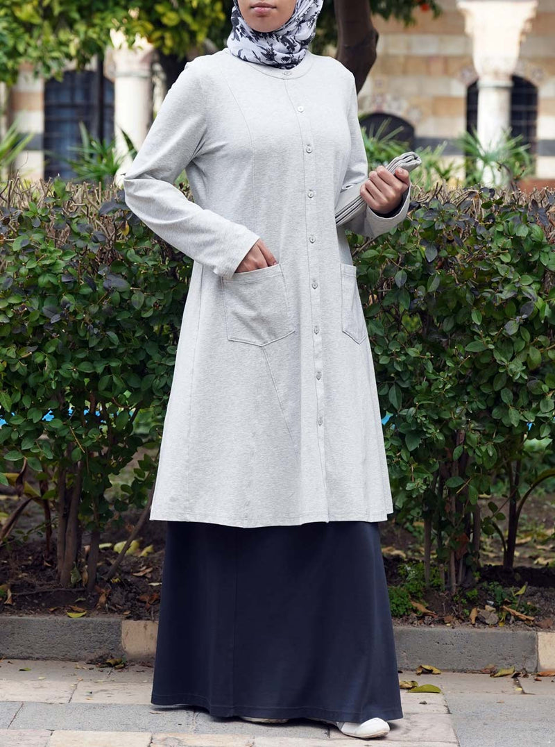 Pocketed Buttoned Jersey Tunic