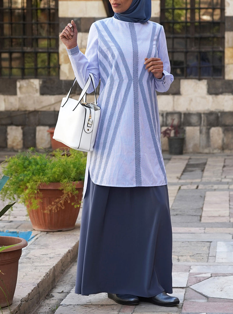 Lace Pinstriped Cotton Tunic