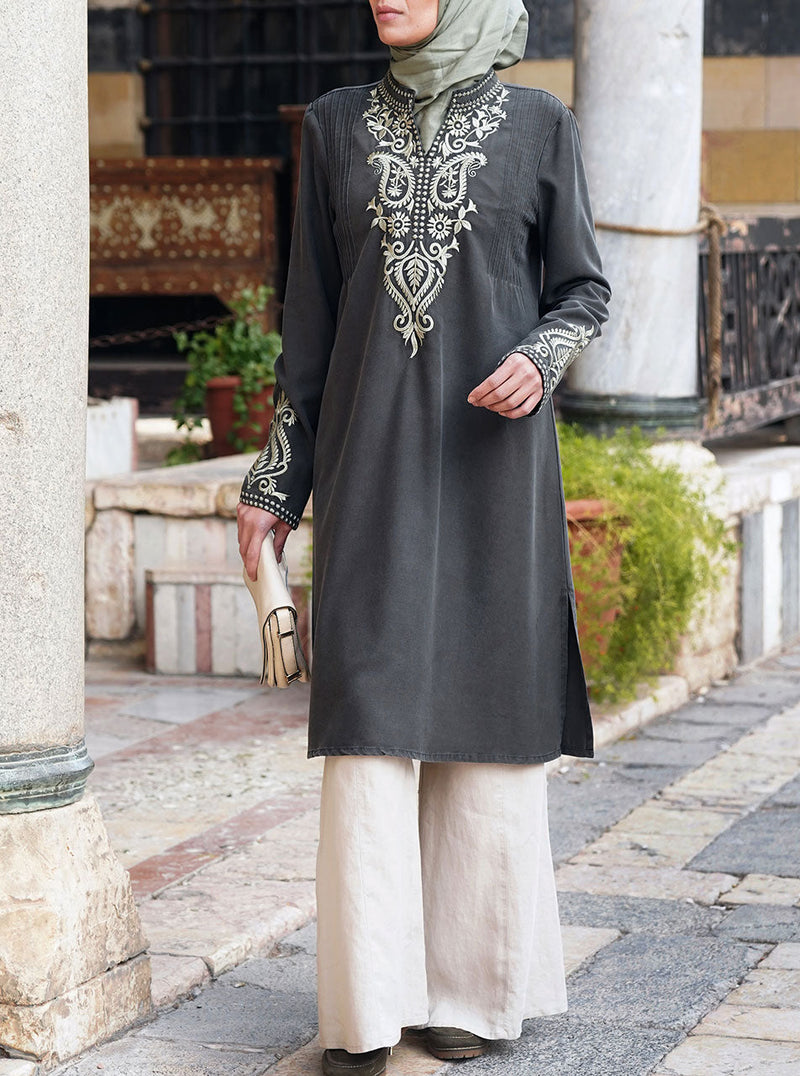 Pintucked Embroidered Tunic