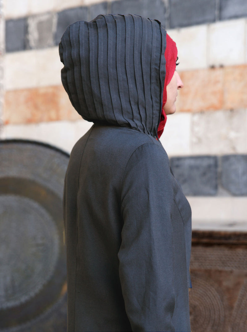 Pleated Hooded Maxi Dress