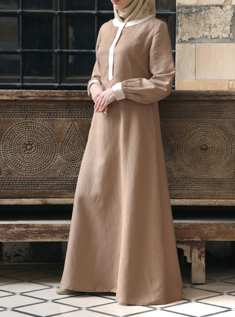 Contrast Linen Maxi Dress