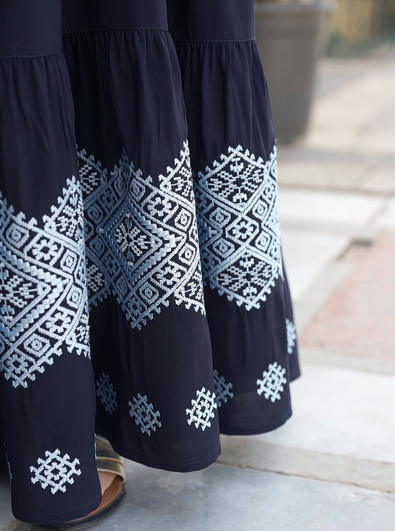 Embroidered Abaya with Ruffles