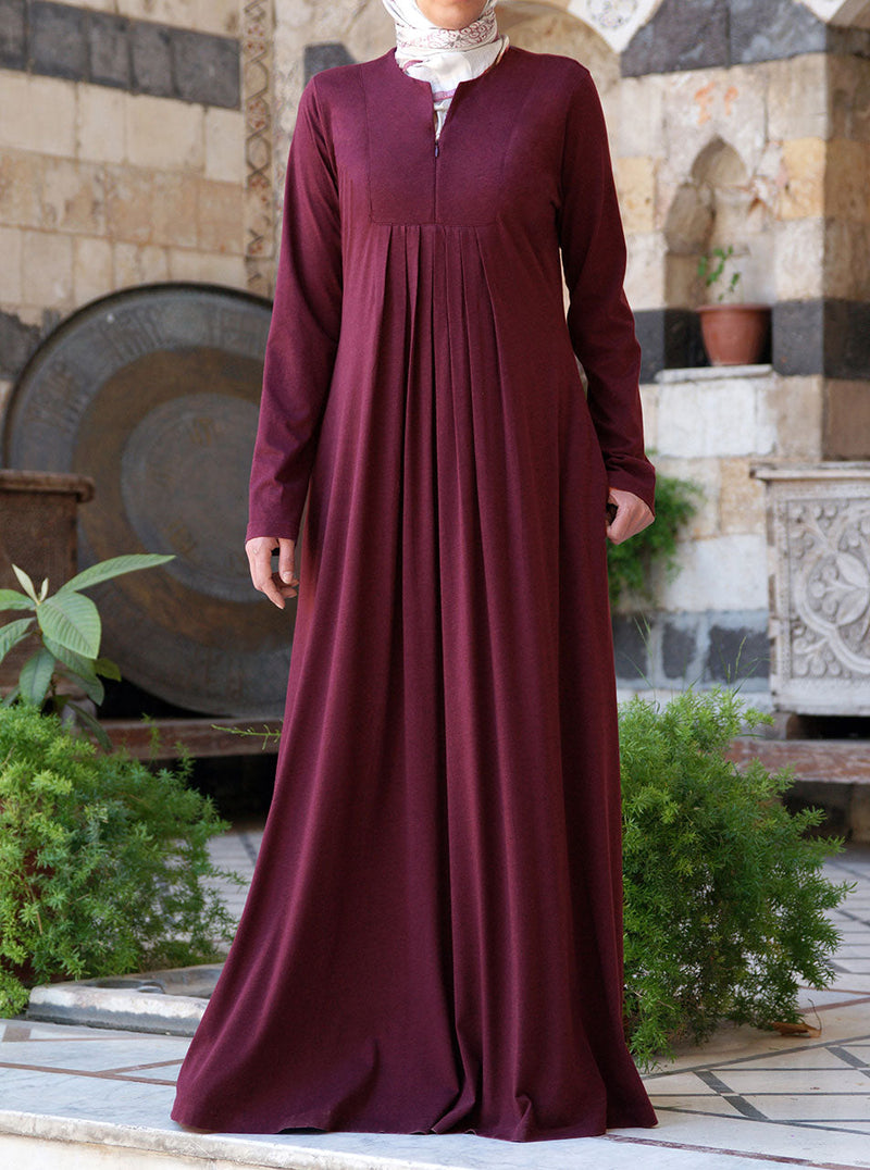 Zipped Neck Abaya with Pleats