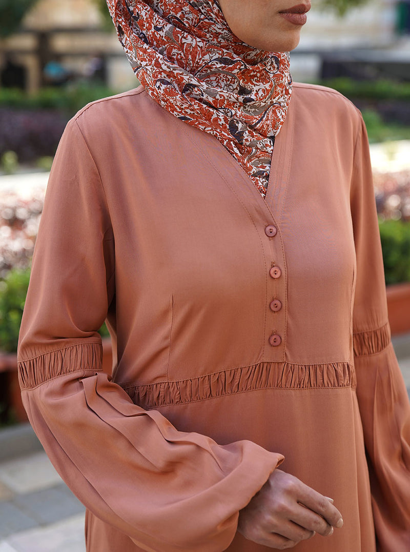 Rayon Abaya with Ruffled Inserts