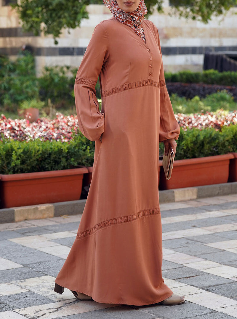 Rayon Abaya with Ruffled Inserts