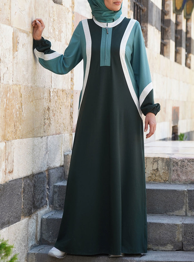 Tri-Color Maxi Dress with Flared Sleeves