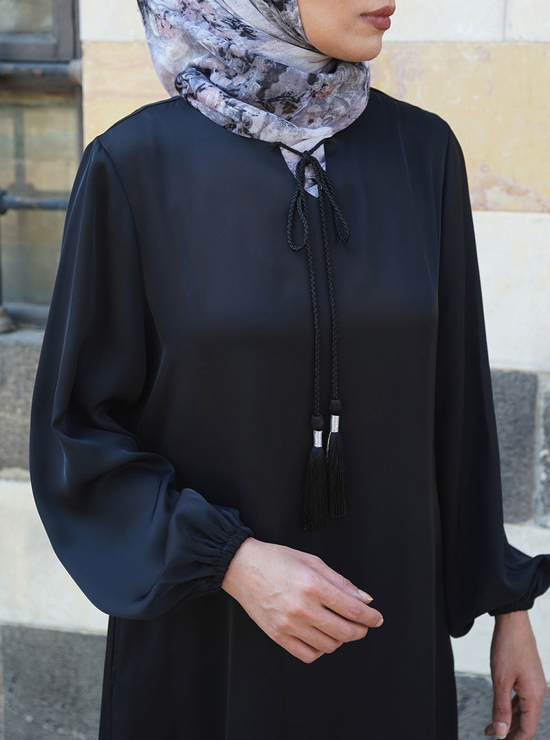 Satin Touch Abaya with Tassles