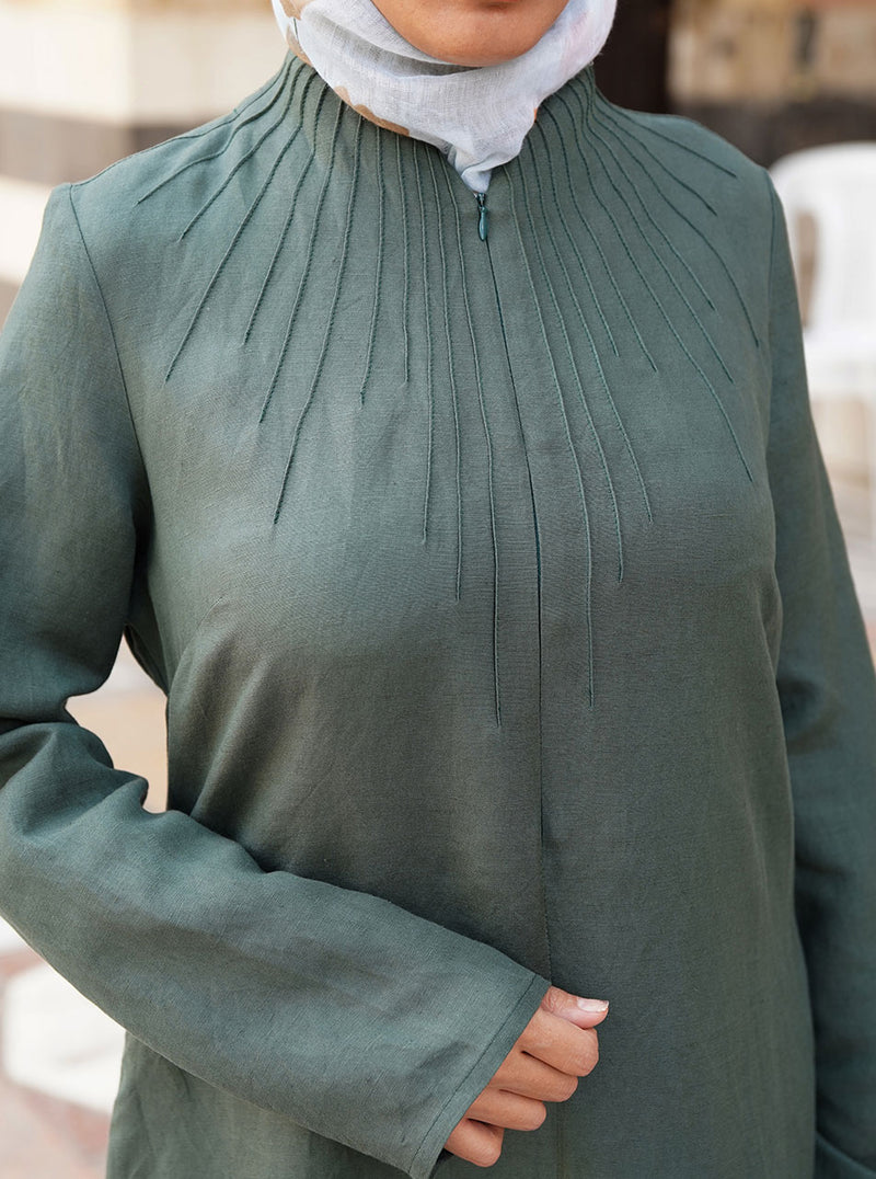 Pintucked Linen Maxi Dress