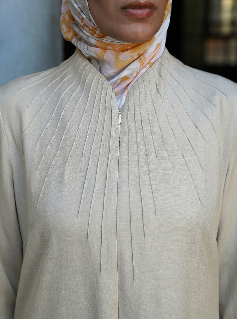 Pintucked Linen Maxi Dress