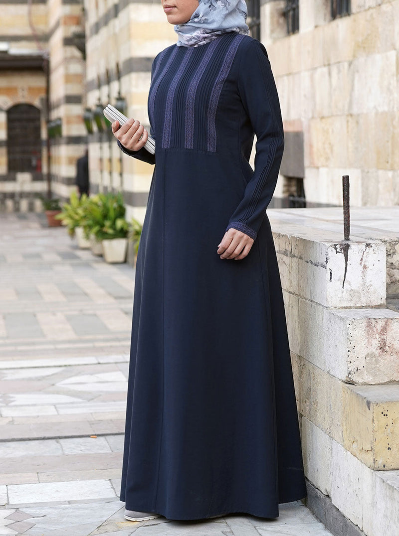 Lace and Pintucks Abaya