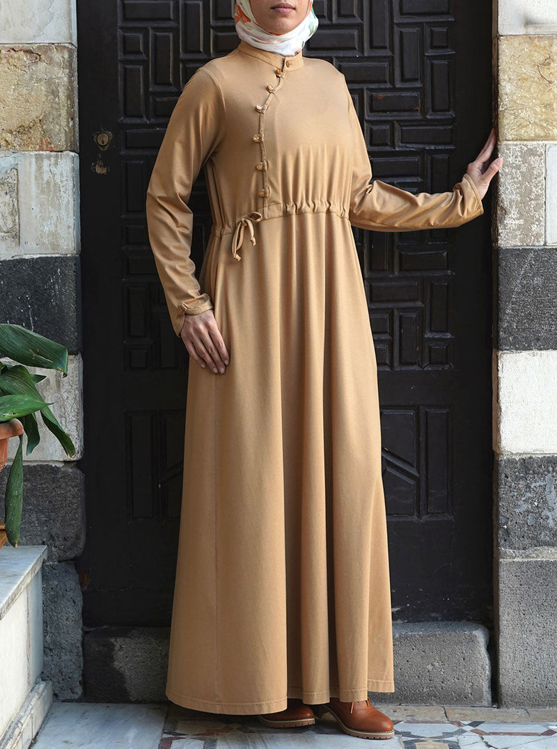 Waist Tie Buttoned Abaya