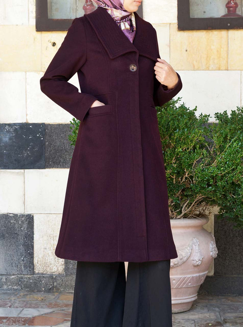 Toptstitched Lapel Wool Coat