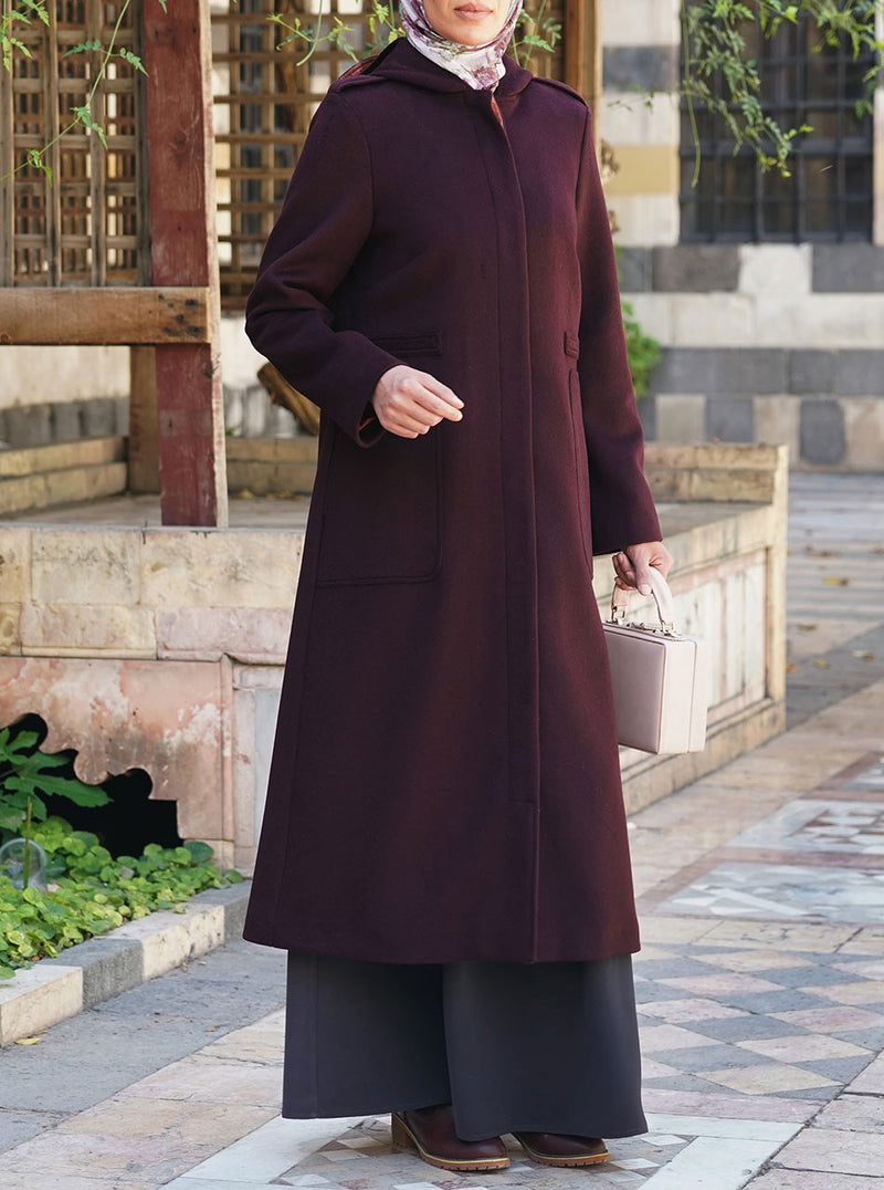 Hoooded Wool Coat with Cotton Lining