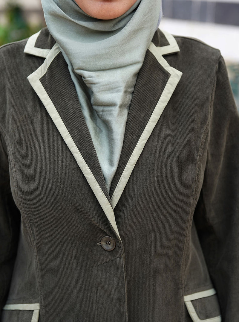 Corduroy Contrast Lapelled Jilbab