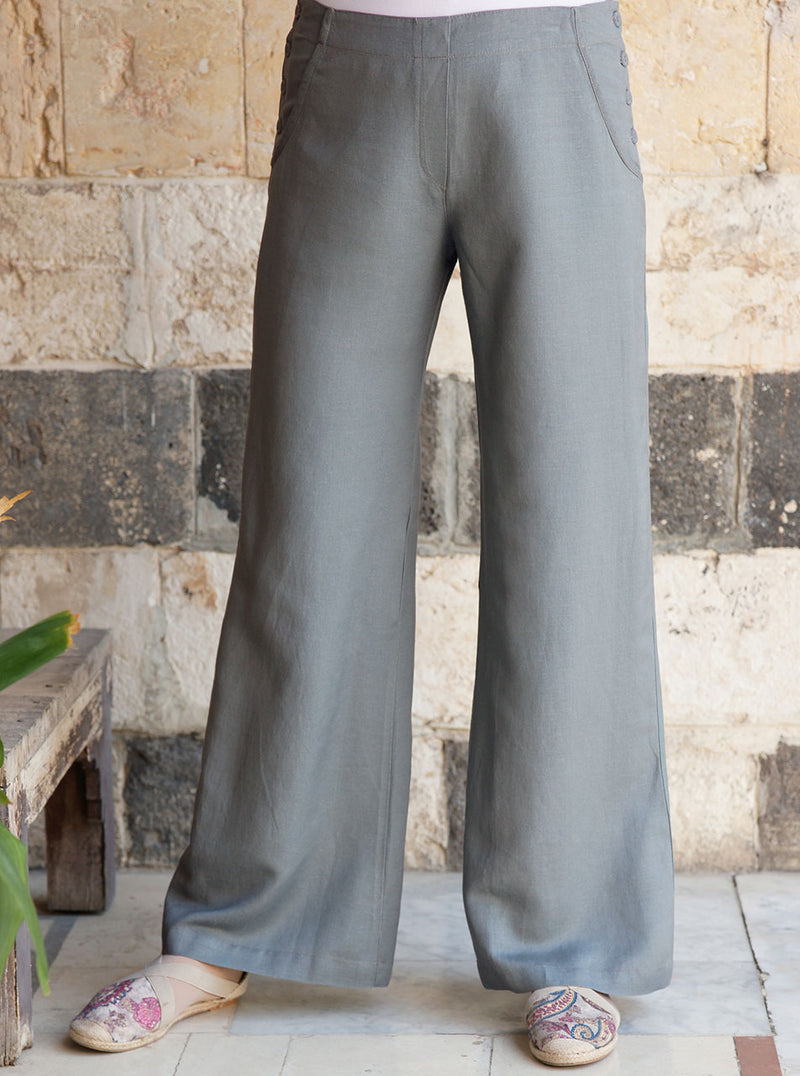 Side Buttoned Linen Trousers