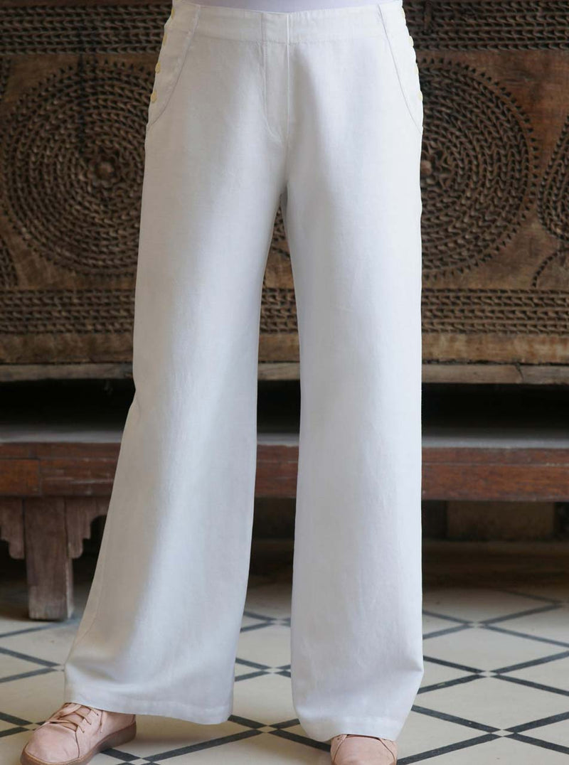 Side Buttoned Linen Trousers