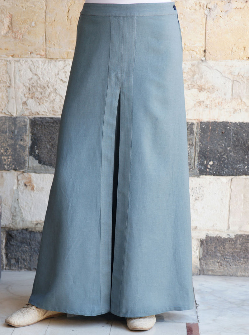 Linen Topstitched Pleat Maxi Skirt