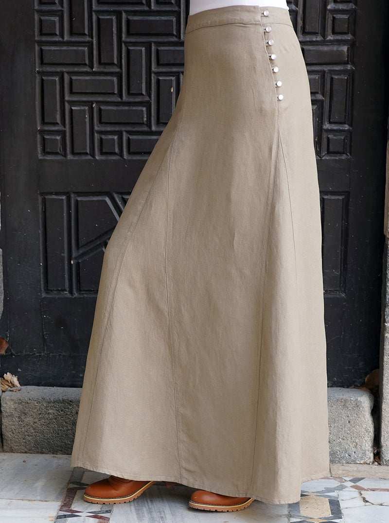 Linen Maxi Skirt with Buttoned Side